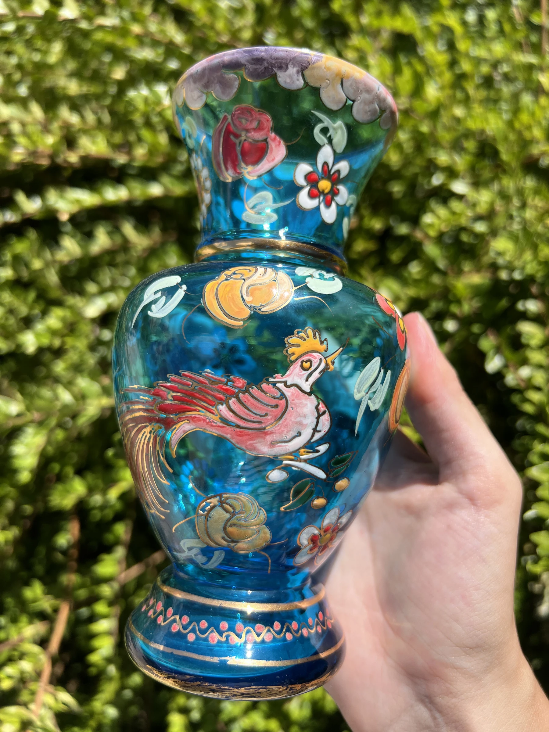 🩵 Vintage vaas van handgeschilderd glas Royo gesigneerd Made in Spain 17 cm – photo 7
